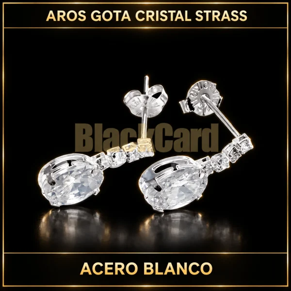 AROS GOTA CRISTAL STRASS ACERO BLANCO