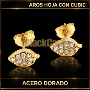AROS HOJA CON CUBIC DORADO