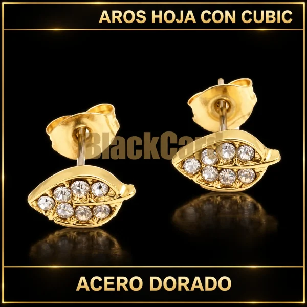 AROS HOJA CON CUBIC DORADO