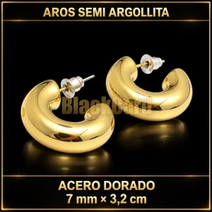 AROS SEMI ARGOLLITA DORADA 7 MM X 3,2 CM