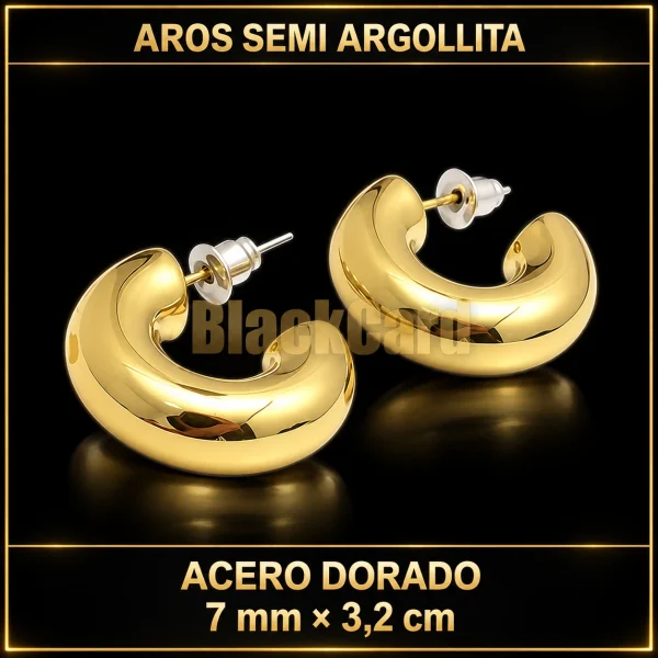 AROS SEMI ARGOLLITA DORADA 7 MM X 3,2 CM
