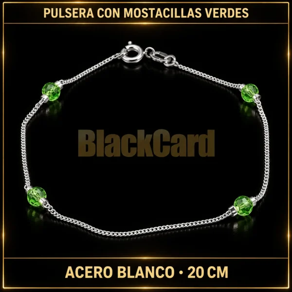 PULSERA CON MOSTACILLAS VERDES ACERO BLANCO 20 CM