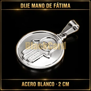 DIJE MEDALLA MANO DE FATIMA 2 CM ACERO BLANCO
