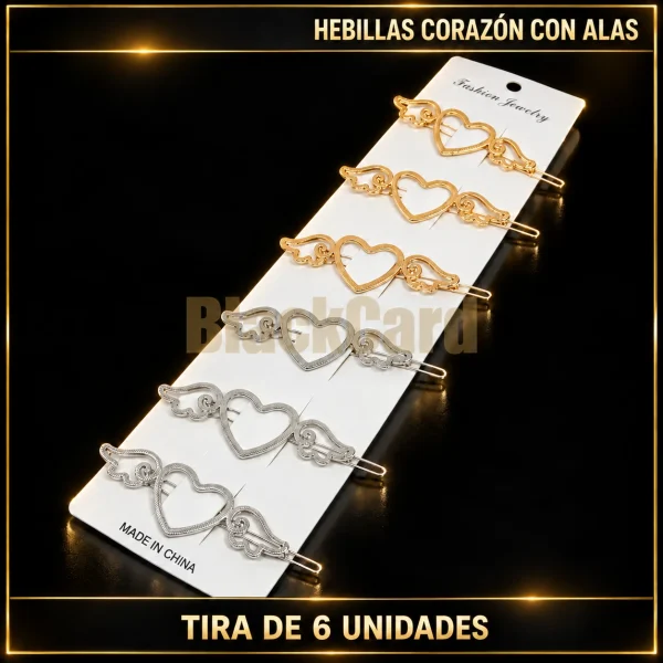 TIRA HEBILLAS X 6 UNIDADES - CORAZÓN CON ALAS