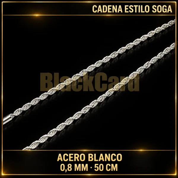 CADENA ESTILO SOGA (0.8MM - 50CM) (ACERO BLANCO)