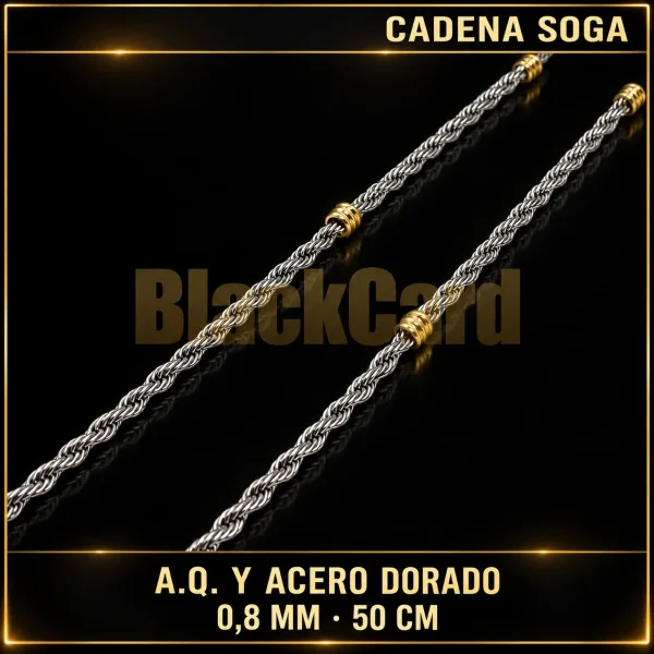 CADENA SOGA (0.8MM - 50CM) (A.Q. Y ACERO DORADO)