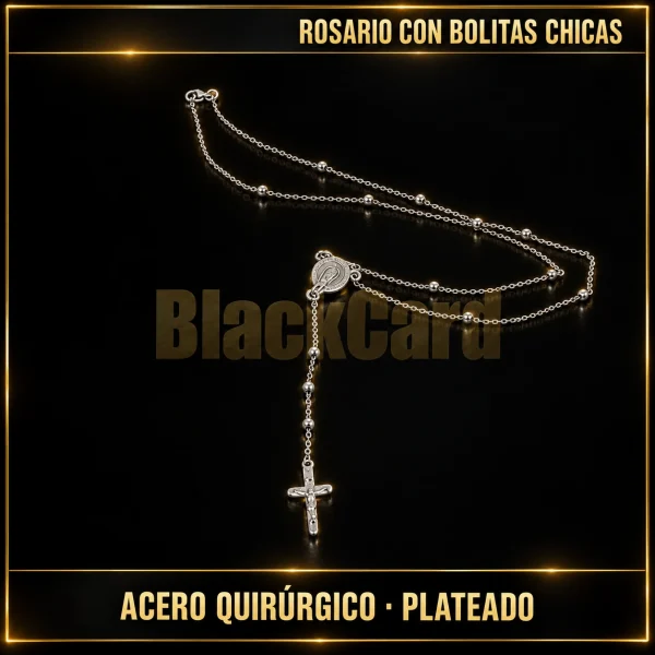 ROSARIO CON BOLITAS PLATEADAS CHICAS (A.Q)