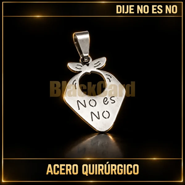 DIJE "NO ES NO" (A.Q) — vista principal sobre fondo negro con detalles dorados