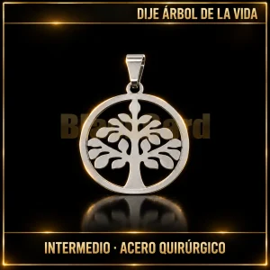 DIJE ÁRBOL DE LA VIDA INTERMEDIO (A.Q.) — vista principal sobre fondo negro con detalles dorados