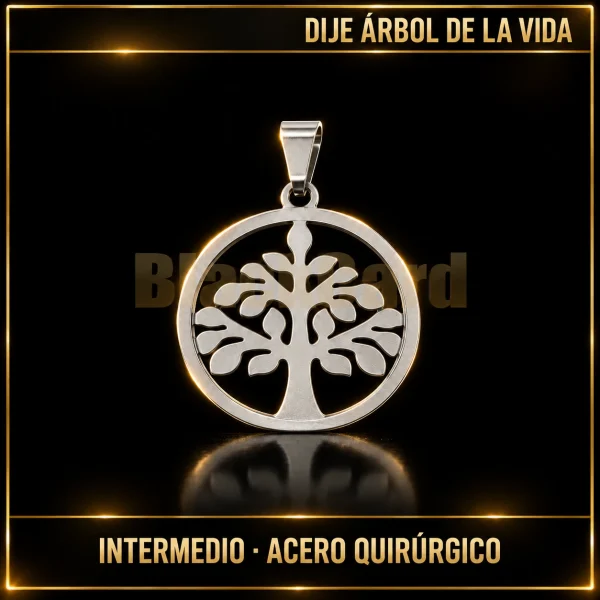 DIJE ÁRBOL DE LA VIDA INTERMEDIO (A.Q.) — vista principal sobre fondo negro con detalles dorados