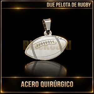 DIJE PELOTA DE RUGBY (A.Q) — vista principal sobre fondo negro con detalles dorados