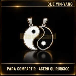 DIJE YIN-YANG ESMALTADO PARA COMPARTIR (A.Q.) — vista principal sobre fondo negro con detalles dorados
