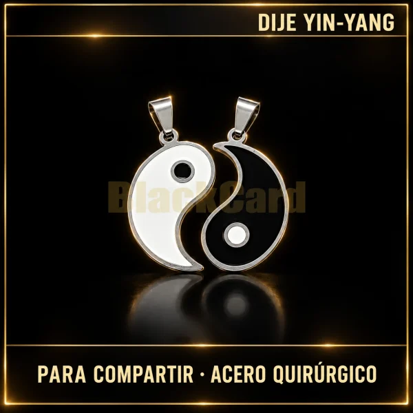DIJE YIN-YANG ESMALTADO PARA COMPARTIR (A.Q.) — vista principal sobre fondo negro con detalles dorados