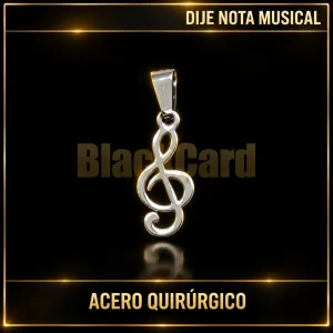 DIJE NOTA MUSICAL (A.Q.) — vista principal sobre fondo negro con detalles dorados
