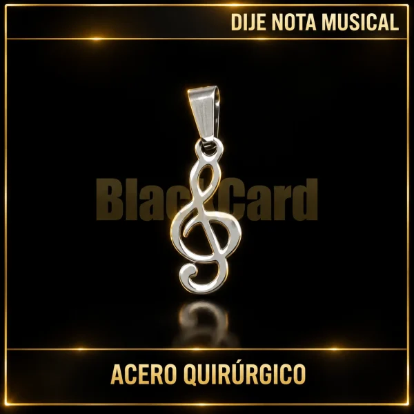 DIJE NOTA MUSICAL (A.Q.) — vista principal sobre fondo negro con detalles dorados