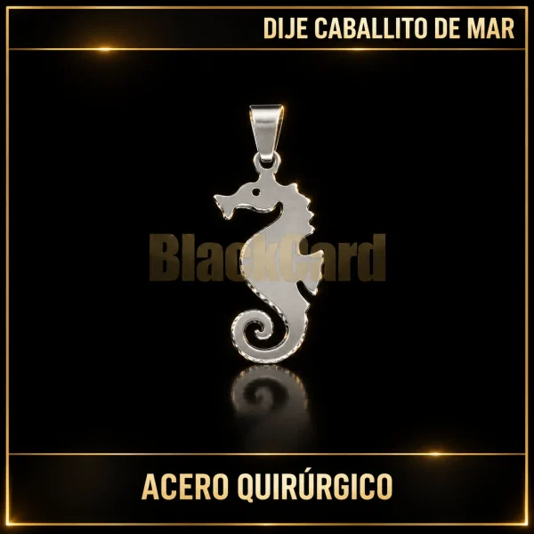 DIJE CABALLITO DE MAR (A.Q) — vista principal sobre fondo negro con detalles dorados