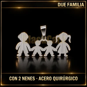 DIJE FAMILIA (CON 2 NENES) (A.Q) — vista principal sobre fondo negro con detalles dorados