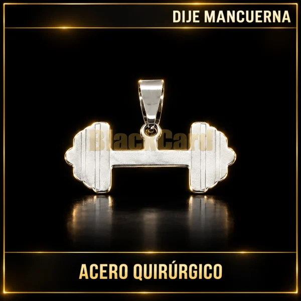 DIJE MANCUERNA (A.Q) — vista principal sobre fondo negro con detalles dorados