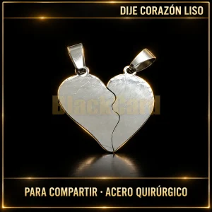 DIJE CORAZÓN LISO PARA COMPARTIR (A.Q) — vista principal sobre fondo negro con detalles dorados
