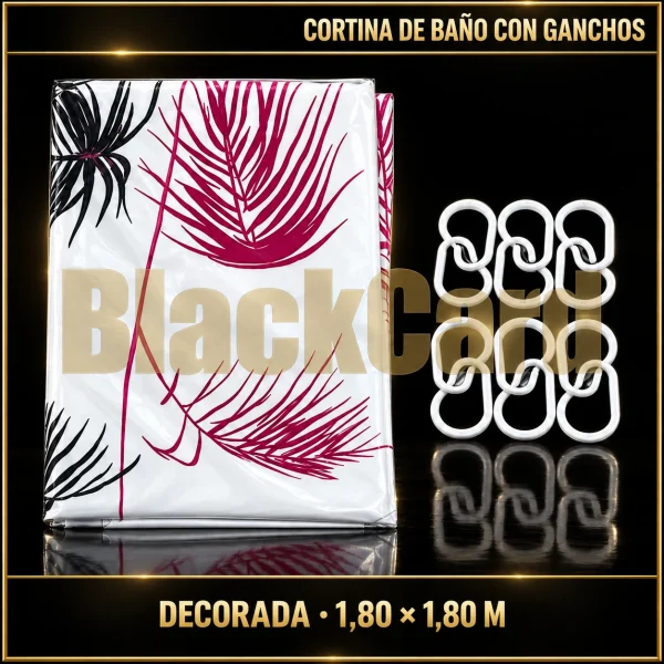 CORTINA DE BAÑO DECORADA CON GANCHOS 1.80X1.80MTS (2009)