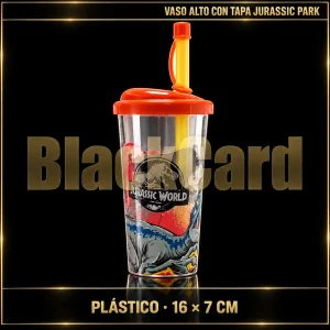 VASO ALTO C/TAPA JURASSIC PARK DE PLASTICO 16X7CM