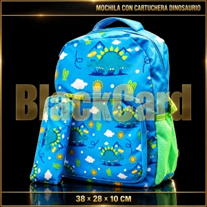 MOCHILA CON CARTUCHERA DINOSAURIO 38X28X10CM