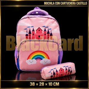 MOCHILA CON CARTUCHERA CASTILLO 38X28X10CM
