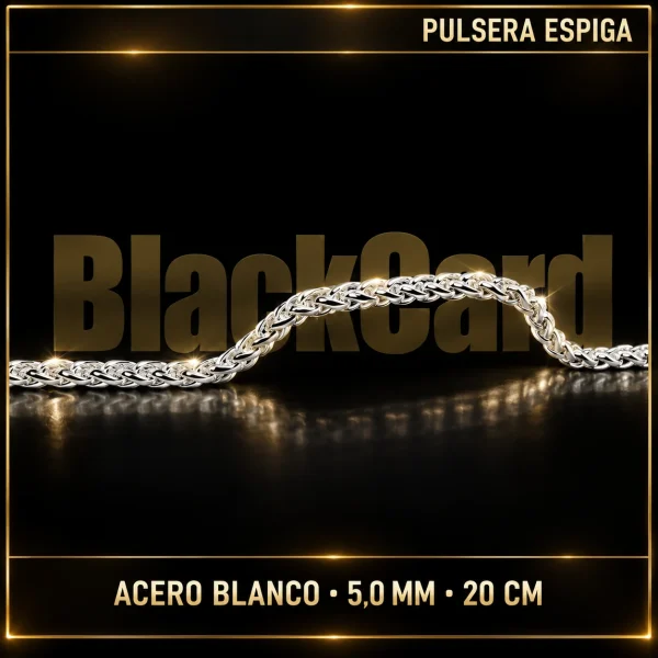 PULSERA ESPIGA (5.0MM - 20CM) (ACERO BLANCO)