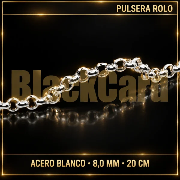 PULSERA ROLO (8.0MM - 20CM) (ACERO BLANCO)