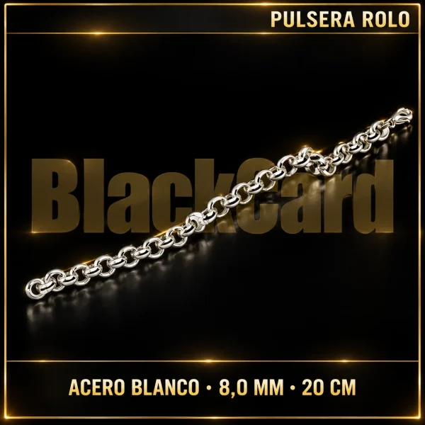 PULSERA ROLO (8.0MM - 20CM) (ACERO BLANCO)