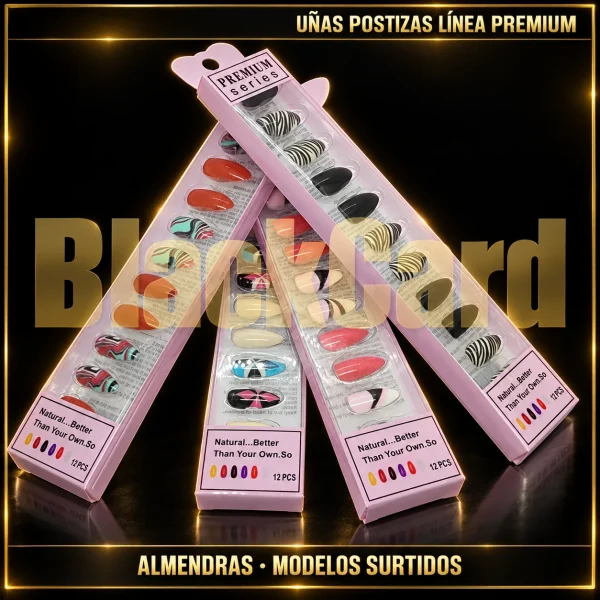 UÑAS ALMENDRAS POSTIZAS LÍNEA PREMIUM (MODELO SURTIDO)