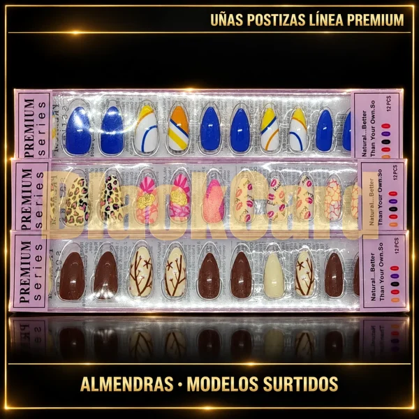 UÑAS ALMENDRAS POSTIZAS LÍNEA PREMIUM (MODELO SURTIDO)