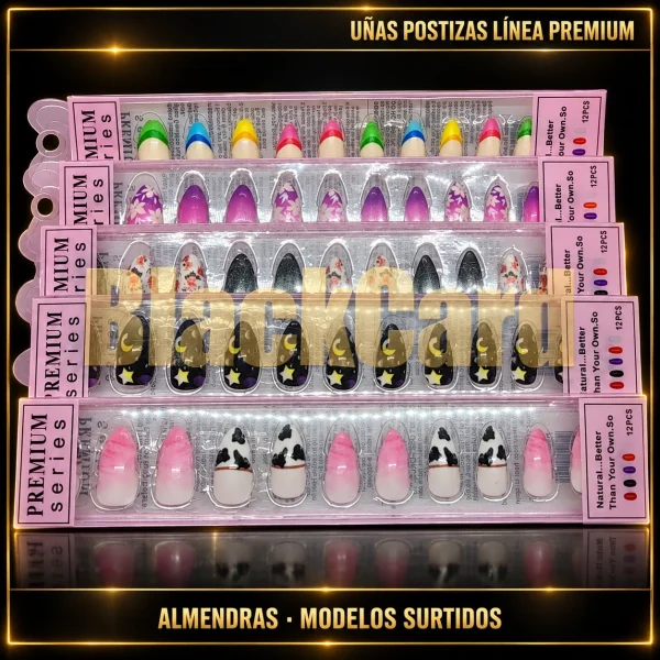 UÑAS ALMENDRAS POSTIZAS LÍNEA PREMIUM (MODELO SURTIDO)
