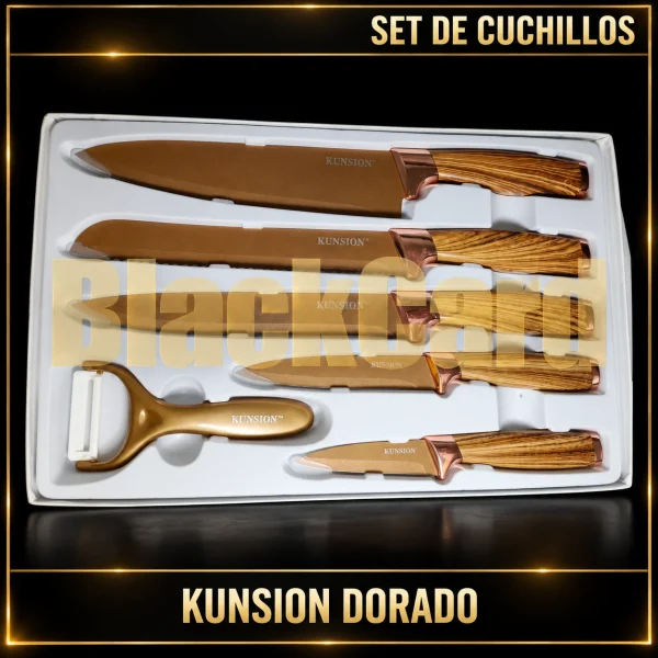 SET DE CUCHILLOS LUJO KUNSION DORADO