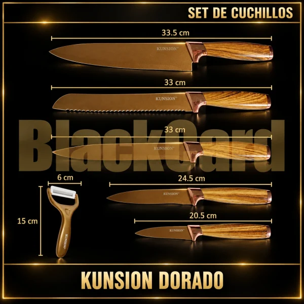 SET DE CUCHILLOS LUJO KUNSION DORADO