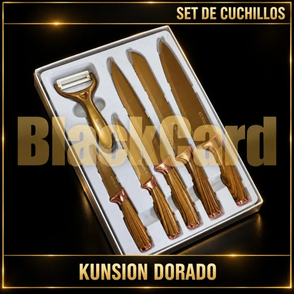 SET DE CUCHILLOS LUJO KUNSION DORADO