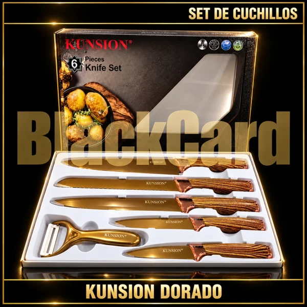 SET DE CUCHILLOS LUJO KUNSION DORADO