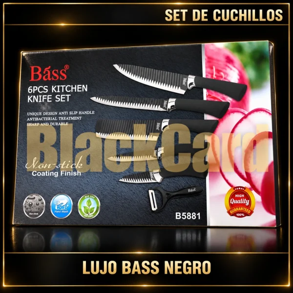 SET CUCHILLOS LUJO BASS NEGRO