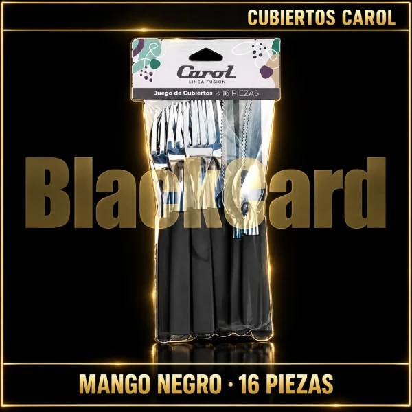 JUEGO DE CUBIERTOS X16 MANGO NEGRO CAROL