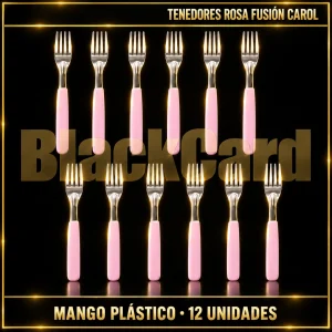 TENEDOR DE MESA MANGO PLASTICO ROSA FUSION X12 CAROL