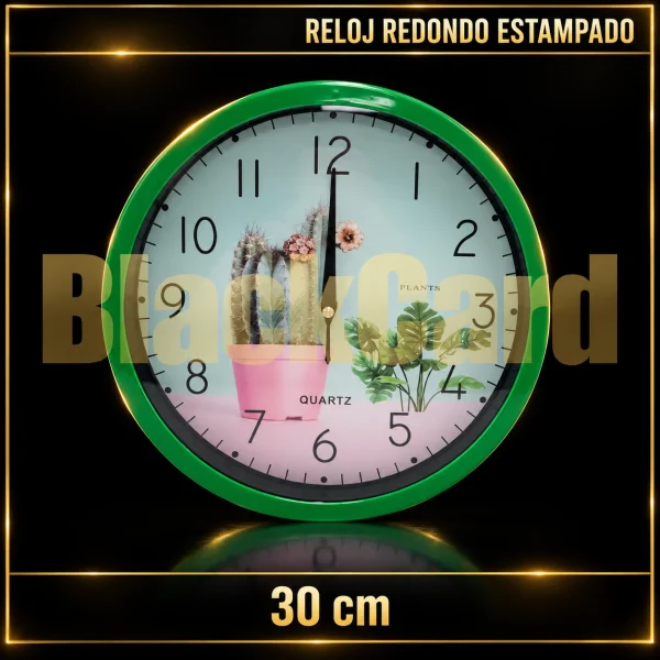 RELOJ REDONDO GRANDE MARCO COLOR ESTAMPADO 30CM