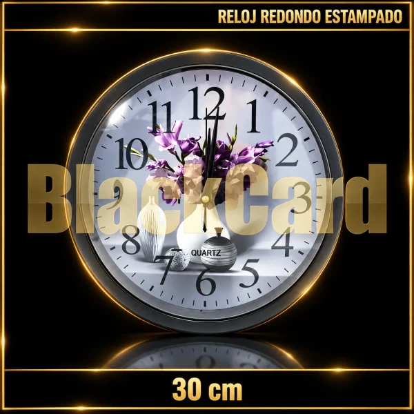 RELOJ REDONDO GRANDE MARCO COLOR ESTAMPADO 30CM