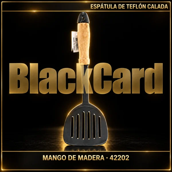 ESPATULA DE TEFLON CALADA C/MANGO DE MADERA (42202)