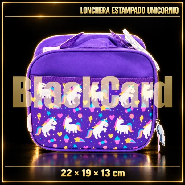 LONCHERA ESTAMPADO UNICORNIO 22X19X13CM