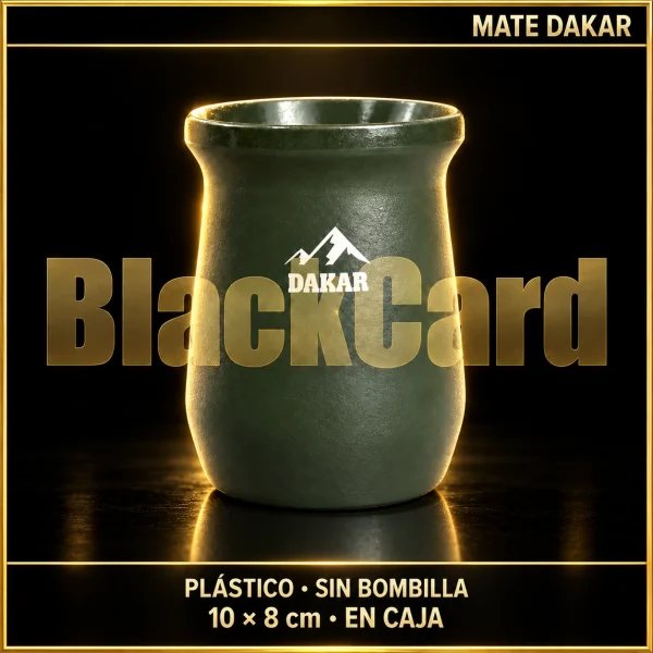 MATE DAKAR DE PLASTICO EN CAJA S/BOMBILLA 10X8CM
