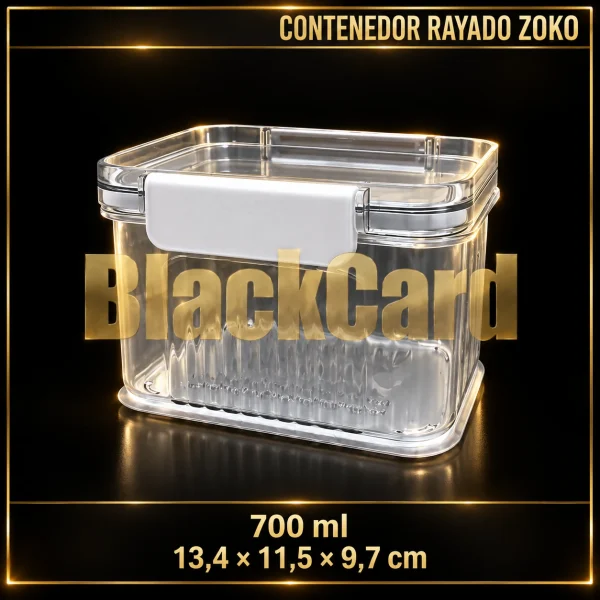 CONTENEDOR PLASTICO CLIPER RAYADO 700ML ZOKO (13,4x11,5x9,7)