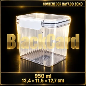 CONTENEDOR PLASTICO CLIPER RAYADO 950ML ZOKO (13,4x11,5x12,7)