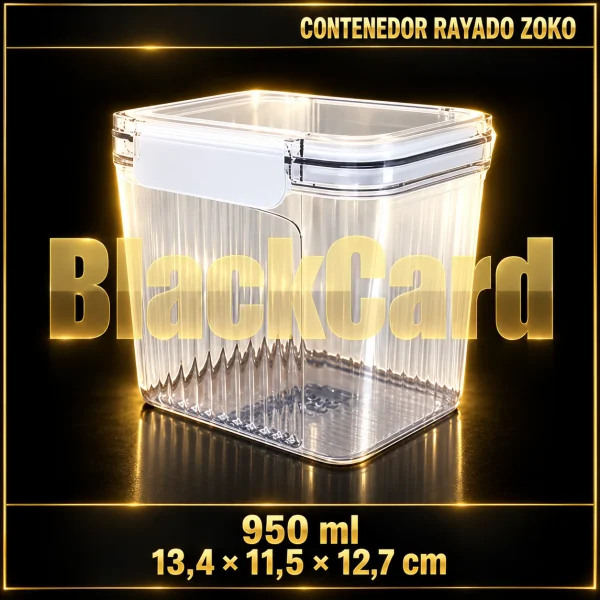 CONTENEDOR PLASTICO CLIPER RAYADO 950ML ZOKO (13,4x11,5x12,7)