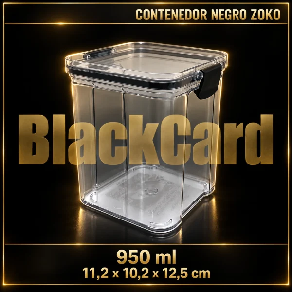 CONTENEDOR PLASTICO CLIPER NEGRO 950ML ZOKO (11,2×10,2×12,5)