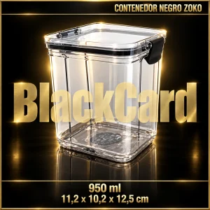 CONTENEDOR PLASTICO CLIPER NEGRO 950ML ZOKO (11,2×10,2×12,5)